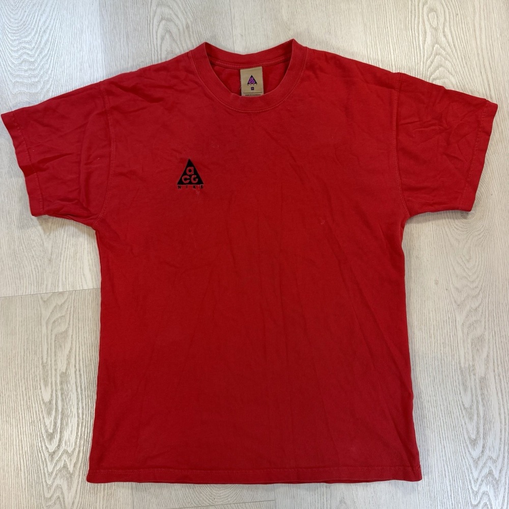 Nike ACG Shirt Mens M Red Gear Logo Short Sleeve Hiking Trail